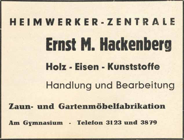 Hackenberg-Anzeige von 1970