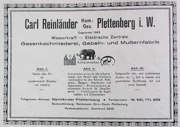 Anzeige der Fa. Reinlnder von 1927