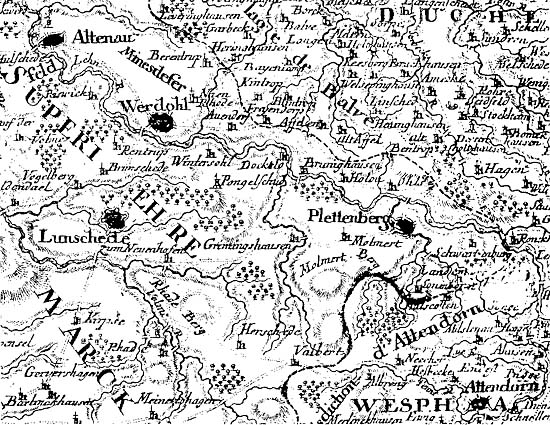 alte Karte der Grafschaft Mark